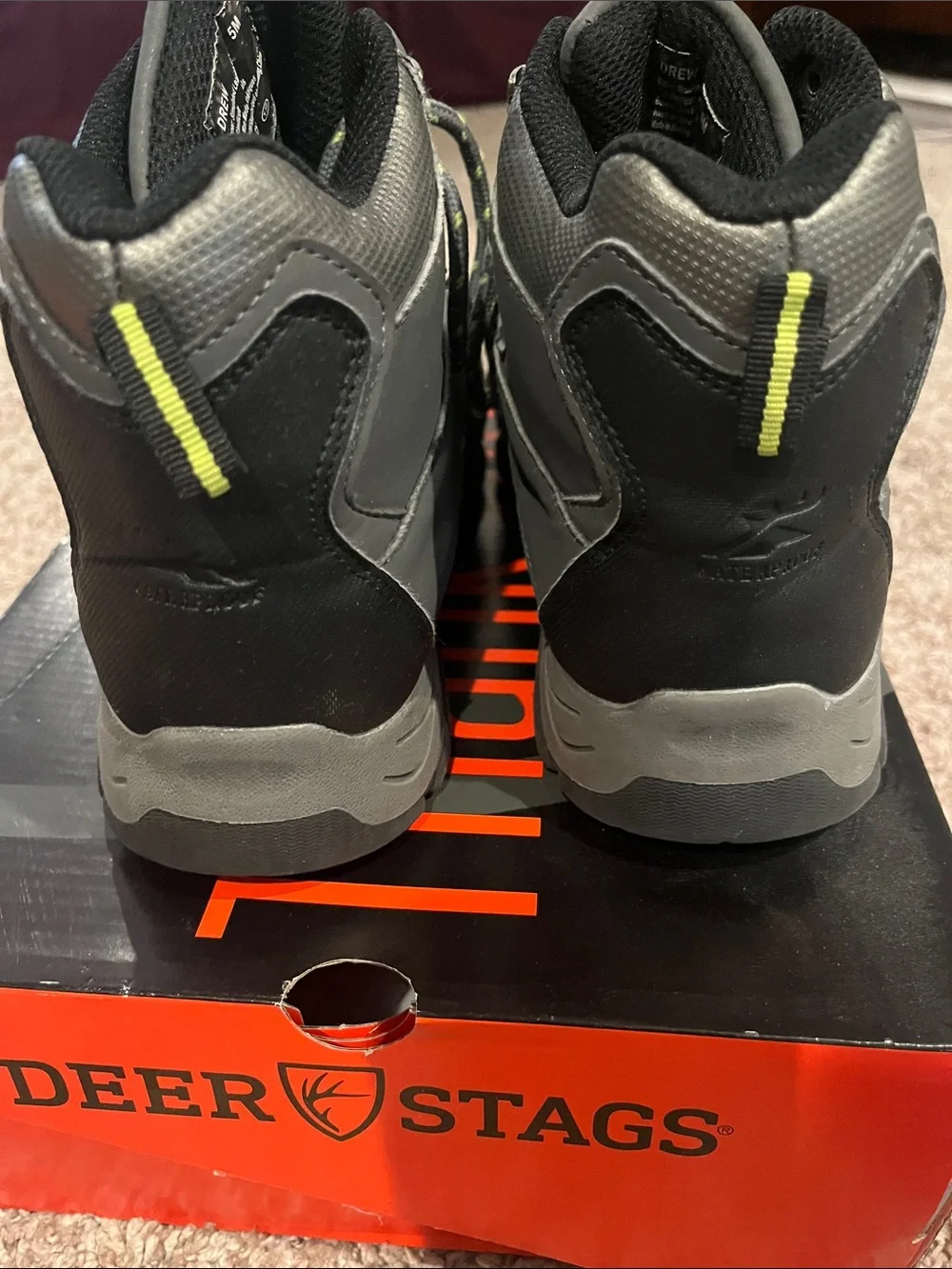 Deer Stags Gray Hiking Boot with Neon Green Accents - Boys 5